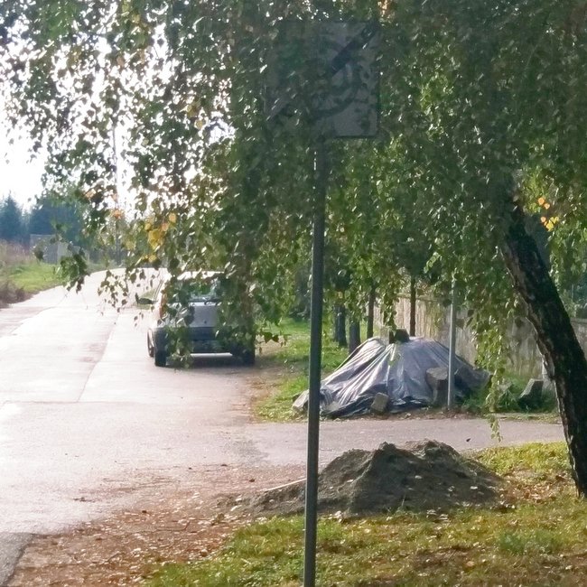 Liście i gałęzie sprawiają, że oznakowanie jest niewidoczne Liście i gałęzie sprawiają, że oznakowanie jest niewidoczne