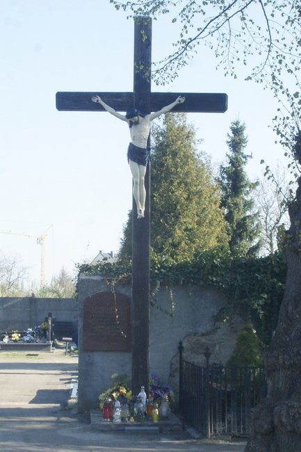Krzyż na cmentarzu komunalnym, dawnym parafialnym, na ul. Oławskiej. Foto: J. Sobko Krzyż na cmentarzu komunalnym, dawnym parafialnym, na ul. Oławskiej. Foto: J. Sobko