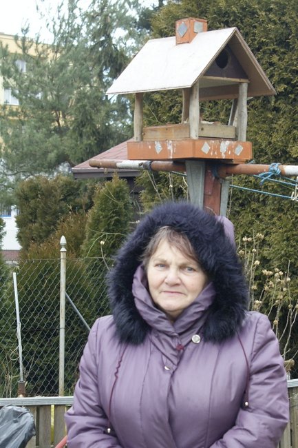 Karmnik zrobił i ustawił w ogrodzie pan Tadeusz, ale o ptaki dba również żona, pani Józefa Karmnik zrobił i ustawił w ogrodzie pan Tadeusz, ale o ptaki dba również żona, pani Józefa